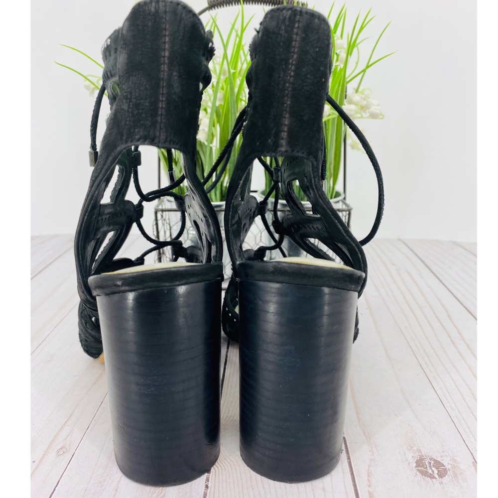 1. State Black Leather Cage Block Heel Lace Up Open Toe Studded Sandal Size 5.5 - Picture 6 of 8